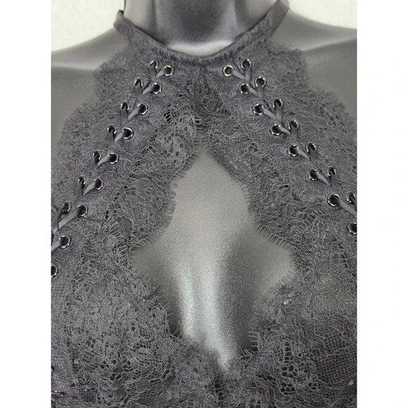Victorias Secret Very Sexy Halter Keyhole Sheer Black XL Lace Up Goth Grunge Top - Picture 3 of 8
